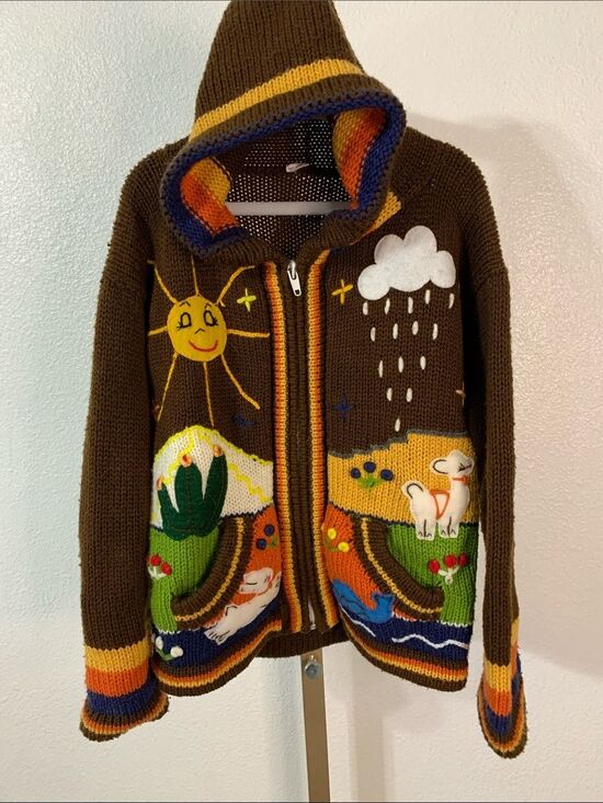 Other - Handmade Brown Hooded Zip Sweater with Sunny Desert Scene- 5T